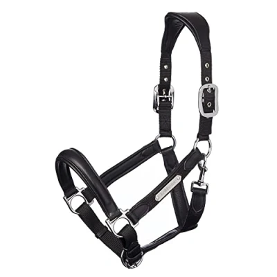 Image of LeMieux Capella Headcollar for Horses Black Leather/Nylon Pressure Relief &amp; Soft Touch Cob
