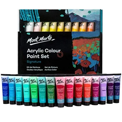 Image of MONT MARTE Acrylic Paint Set, 36 x 36ml Tubes, Semi Matte Finish, Colours, Suitable for Canvas, Wood, MDF, Leather, Air Dried Clay, Plaster, Cardboard, Paper and Crafts