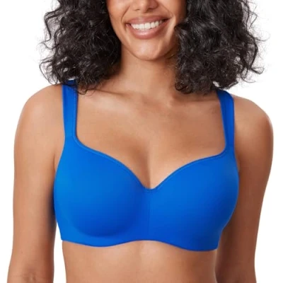 Image of Delimira Women&#039;s Padded Bra T Shirt Underwired Support Balcony Seamless Full Cup Comfort Sparkle Blue 42DD