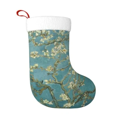 Image of FADUNI Almond Blossom Christmas Stockings Xmas Fireplace Hanging Decoration For