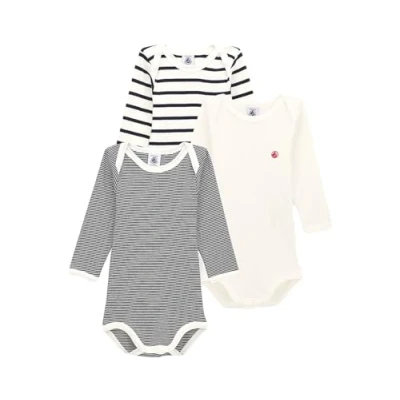 Image of Petit Bateau Unisex Babies’Long Sleeve Striped Body (Pack of 3) , Variant 1, 3 years