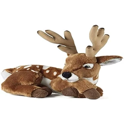 Image of Living Nature Deer with Antlers, Realistic Soft Cuddly Lying Antlers Toy, Naturli Eco Friendly Plush, 28cm