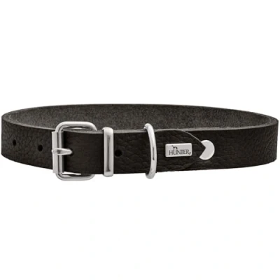 Image of HUNTER GRENAA Black Leather Dog Collar, Handmade in Germany, for Training and Everyday Use, Durable, Comfortable, Simple, Elegant Design, Size: 47, Circumference: 37 43 cm