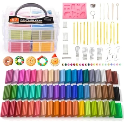 Image of Shuttle Art Polymer Clay, 57 Colors Oven Bake Modeling Creative Clay Kit with 19 Tools and 10 Kinds of Accessories, Non Toxic, Sticky, Ideal DIY Craft Gift for Kids Adults