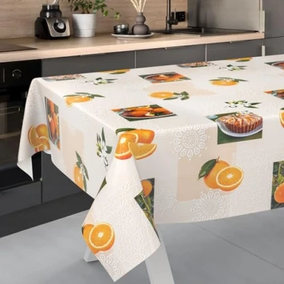 Image of ANRO Oilcloth Tablecloth, Washable, Oilcloth, Garden Outdoor, Indoor, 100 x 140 cm, Cut Edge, Orange