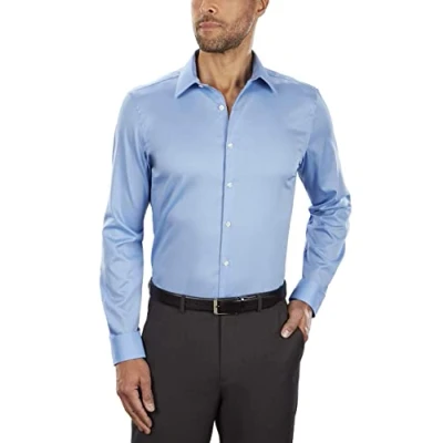 Image of Van Heusen Men&#039;s Dress Shirt Slim Fit Flex Collar Stretch Solid, Blue Frost, 16.5&quot; Neck 32&quot; 33&quot; Sleeve