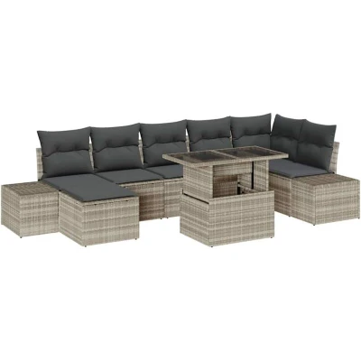 Image of vidaXL 8 Piece Garden Sofa Set with Cushions Light Grey Poly Rattan