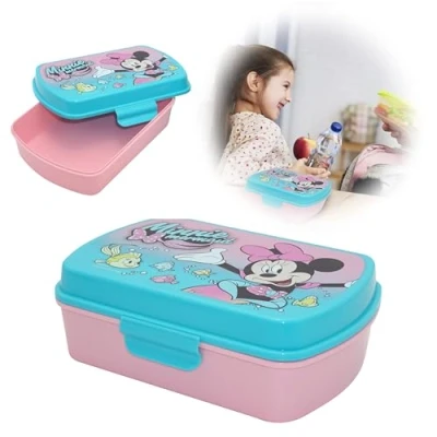 Image of Minnie Mouse Kids Pink Lunch Box BPA Free Plastic Food Container Leak Proof Sandwich Boxes Kid Sports Camping Nursery Traveling Meal Prep Containers Airtight Fridge/Freezer 18cm