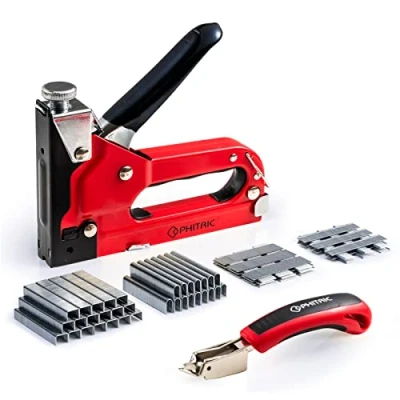 Image of Upholstery Heavy Duty, 4 in 1 Stapler Gun with 6000 Staples, Remover, Manual Brad Nailer Power Adjustment for Wood, Upholstery, Carpentry, Decoration DIY Staple
