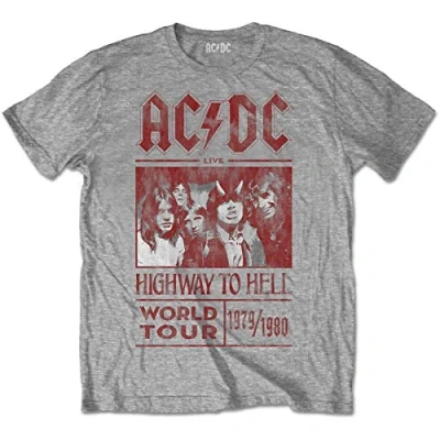 Image of ACDC Men&#039;s AC/DC Highway to Hell World Tour 1979/1980 with Back Printing T Shirt, Grey (Grey Grey), Large (Manufacturer Size:Large)