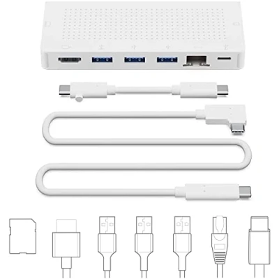 Image of Twelve South StayGo USB C Hub for Type MacBooks, iMac M1, Laptops and iPad Pro with Included 1 Meter Desktop Cable + stowable Travel Home, Office &amp; (White)