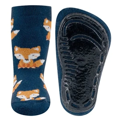 Image of EWERS stopper socks fox, with non slip sole for boys, rubber sole, 1 pair of children&#039;s size EU 19 20, blue