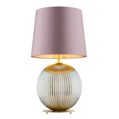 Image of Hamilton Table Lamp With Round Tapered Shade Dirty Pink (Gold Inside), Grey Lister (Fluted), Brushed Brass