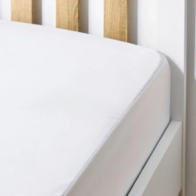 Image of Hippychick Cotton Fitted Mattress Protector, 100 Percent Waterproof, Anti Allergy, Machine Washable, Pure Brushed Cotton, White, 150 x 200 cm, Fits Kingsize Bed