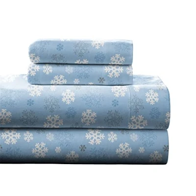 Image of Pointehaven Heavy Weight Flannel Cotton Sheet Set, Queen, Snow Flakes