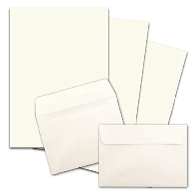 Image of 25 x Letter Paper Sets DIN A4 with C6 Envelopes, Self Adhesive Natural White Matte Writing Envelopes FarbenFroh by Gustav Neuser