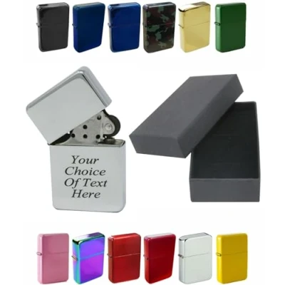 Image of Personalised Engraved Lighter for Birthday, Fathers Day, Anniversary, Choice of Colours With Luxury Gift Box Packaging (Silver)