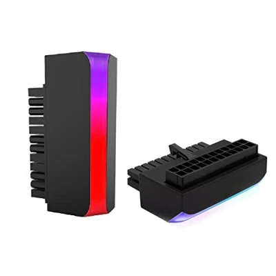 Image of iProPower ATX 24 Pin 90 Degree Power Plug Adapter Cordless ARGB Rainbow PC Motherboard Supply Cable Connectors DIY Modular