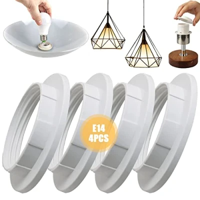 Image of E14 Lampshade Reducer Ring, 4Pcs Plastic Lamp Shade Ring Converter Light Adapter Rings Fitting Washer White