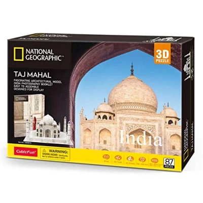 Image of CubicFun 3D Jigsaw Puzzles for Adults Kids National Geographic Architecture Building Model Kit with Booklet and Kids, India Taj Mahal Decoration 87 Pieces