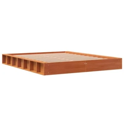 Image of vidaXL Bed Frame Wax Brown King Size 150x200 cm Solid Wood Pine with Sturdy Slats &amp; Supportive Headboard for Bedroom