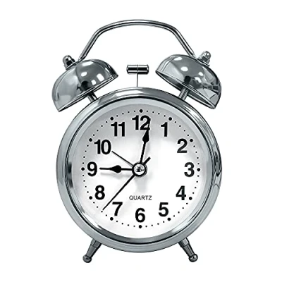 Image of PHOEWON Retro Alarm Clock Twin Bell Silent Non ticking Sweep Bedside Battery Operated Travel with Night Light, Loud