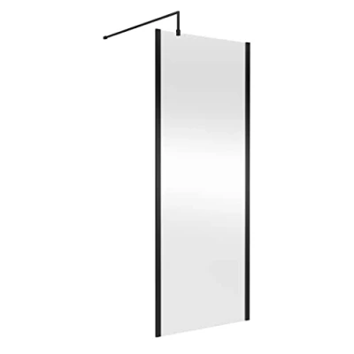 Image of nuie WRSCOBP80 Modern Bathroom Outer Framed Wall Fixed Wetroom Screen with Support Arm, 800mm, Satin Black