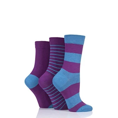 Image of 3 Pair Nightshade Gentle Bamboo Socks with Smooth Toe Seams in Plains and Stripes Ladies 4 8 SOCKSHOP