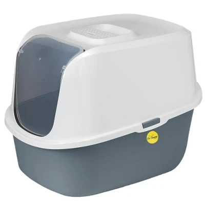 Image of Cat Centre Litter Tray With Hood And Charcoal Filter Enclosed Box Lid Flap Door Covered Detachable Rim Safe Anti Spillage Deep Large 51 x 38.9 38.7 cm