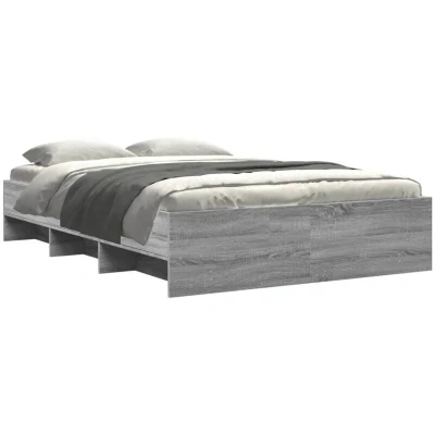 Image of vidaXL Small Double Engineered Wood Bed Frame Base Grey Sonoma, 120x190 cm with Slats &amp; Storage Compartments