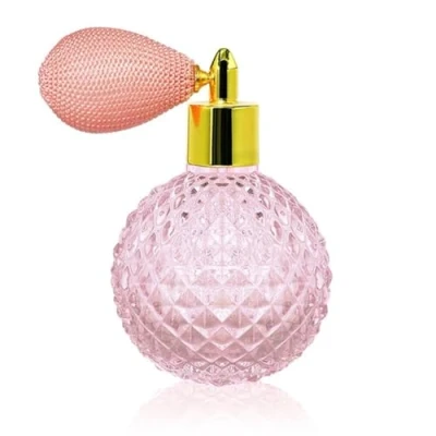 Image of Topxome 100ml Crystal Art Vintage Style Empty Refillable Perfume Atomizer Short Tassel Spray Bitter Bottle With Air Bag (Pink)