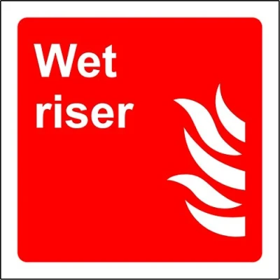Image of Wet riser fire safety sign Self adhesive sticker 100mm x