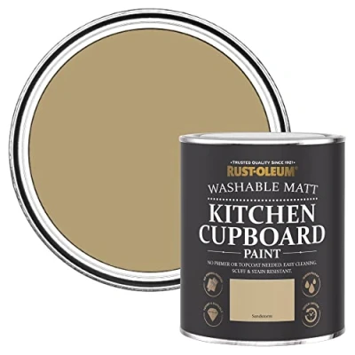 Image of Rust Oleum Yellow Kitchen Cupboard Paint in Matt Finish Sandstorm 750ml