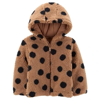 Image of Simple Joys by Carter&#039;s Baby Girls&#039; Hooded Sherpa Jacket, Black Brown Polka Dot, 18 Months
