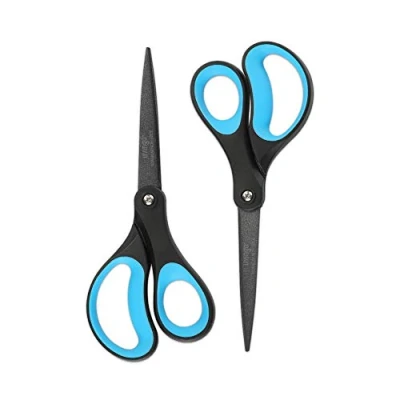 Image of LIVINGO 2 Pack 8&quot; Titanium Non Stick Scissors, Professional Stainless Steel Comfort Grip, All Purpose, Straight Office Stationery Craft Scissors Set for DIY(Blue/Black)