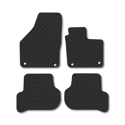 Image of Rubber Car Mats Compatible with VW Golf Plus (2010 2014) Tailored Fit Floor Set Accessory Black Custom 4 Pieces Clips Anti Slip Backing, Heavy Duty &amp; Waterproof