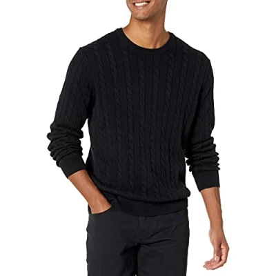 Image of Amazon Essentials Men&#039;s Crewneck Cable Cotton Jumper, Black, XS