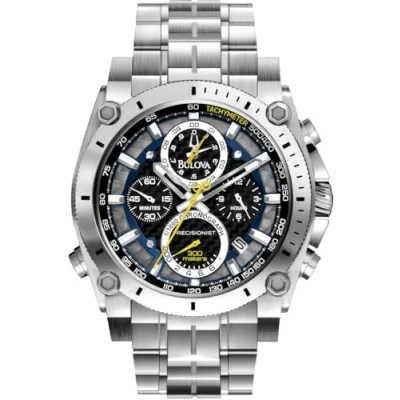 Image of Bulova Precisionist Chronograph Men&#039;s UHF Watch with Black Dial Analogue Display and Silver Stainless Steel Bracelet 96B175