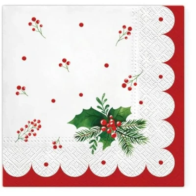 Image of Malagro 20 Napkins Christmas Nature Feel on Red Border as Table Decoration Paper with Motif Also for Decoupage and 33 x cm