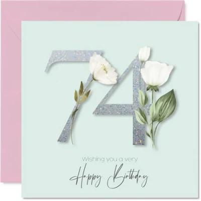 Image of 74th Birthday Cards for Women Fancy Floral Flowers Happy Card 74 Year Old Woman Granny Sister Auntie Cousin, 145mm Bday Greeting