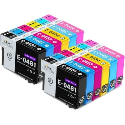 Image of KING OF FLASH 2 Full Sets Compatible Printer Ink Cartridges For T0487 x Cyan, Magenta, Yellow, Black, Light Magenta R200,R220,R300,R300M,R320,R340