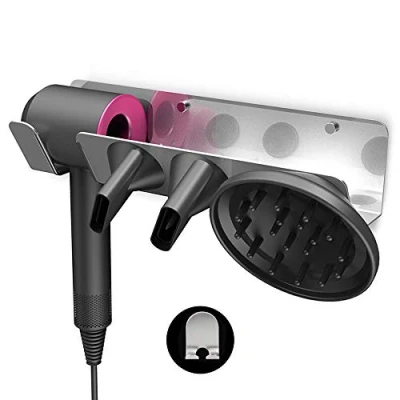 Image of Hosoncovy Hairdryer Wall Mount Holder Stand Blow Dryer Rack Hook Organizer for Dyson Supersonic Hair (Silver Left)