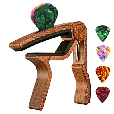 Image of Capo,Guitar Capo,Rosewood Capo with Pick Holder and Picks for Acoustic Electric Guitar,Ukulele,Mandolin,Banjo
