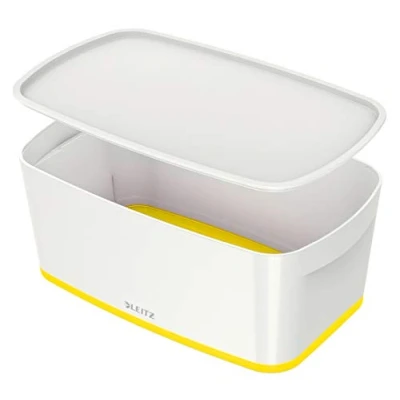 Image of Leitz A5 MyBox Small with Lid, Storage Box for Home and Office, 5 L, High Gloss, Plastic, White/Yellow