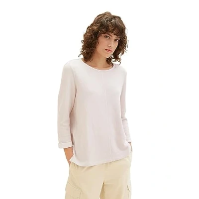 Image of TOM TAILOR Women&#039;s 1032696 Cosy Sweatshirt with 3/4 Sleeves, 32398 Clouds Grey Melange, M