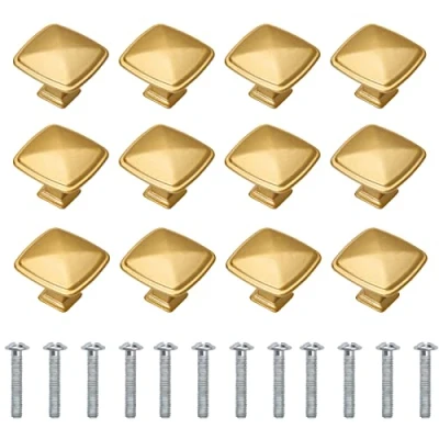 Image of 12 Pieces Gold knobs for Cabinet Drawers, Brass Door Handles Furniture Pulls Wardrobes Kitchen Cupboard Bathroom with Screw Bolts, Square Shape, Zinc Alloy