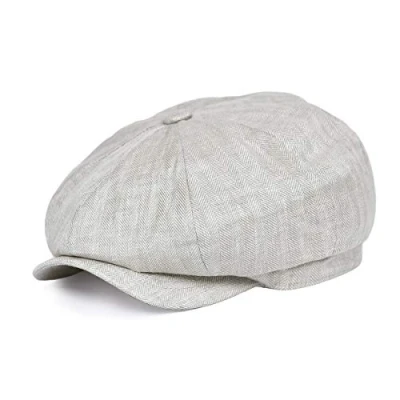 Image of BOTVELA Men&#039;s Linen Newsboy Cap Herringbone Breathable Summer Hat, Light Grey, 7 3/4/7 7/8