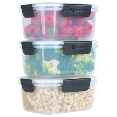 Image of Alpha Designs Meal Prep Containers Reusable Food Lunch Box with Lids 3 Pack 2100ml