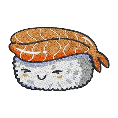 Image of Cute Kawaii Sushi Iron on Patch Asian Food Embroidery Patch, Salmon Fish Patches, Nigiri ironable Badges Finally Home
