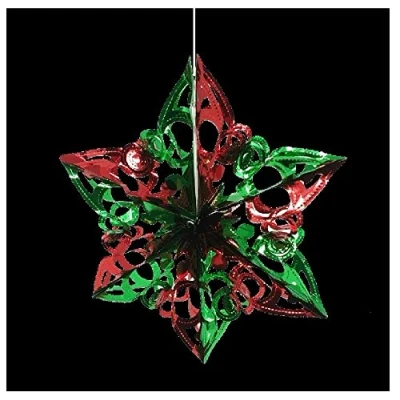 Image of 40cm Star Foil Garland Christmas Hanging Decoration Wall Ceiling Xmas Deco (Dark Green &amp; Red)